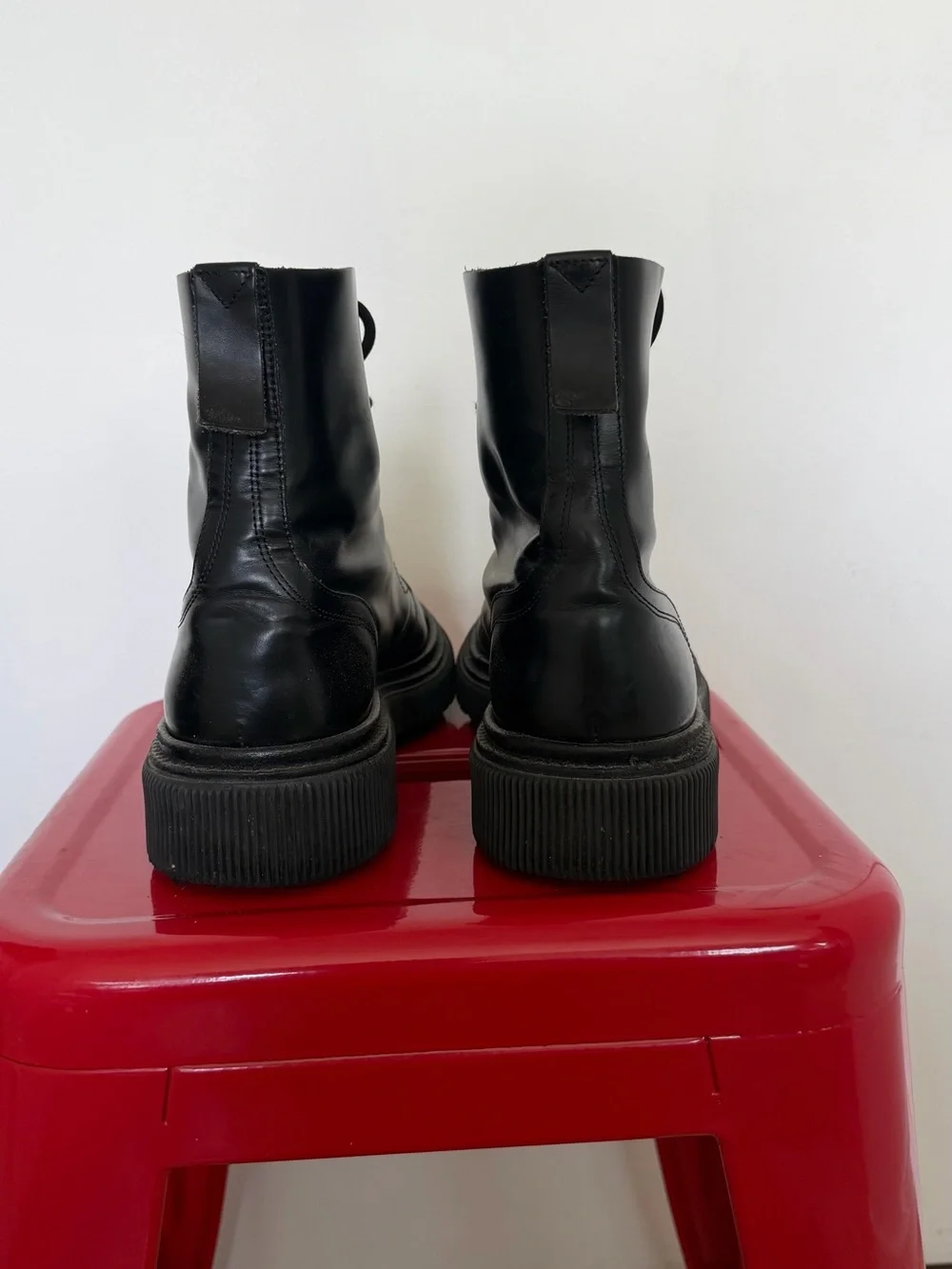 Adieu Black Leather Lace-Up Men's Combat Boots